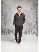 Dokuma Önden Fermuarlı Cepli Uzun Kollu Erkek Pijama Takım Doreanse 26K4598 Gri