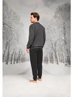 Dokuma Önden Fermuarlı Cepli Uzun Kollu Erkek Pijama Takım Doreanse 26K4598 Gri detay görünüm