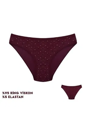 Dondeza Bordo Desenli Viscon Kadın Bikini Külot 12'li Dondeza 164-5