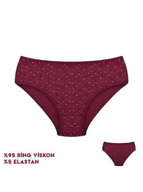Dondeza Bordo Desenli Viscon 12'li Kadın Bikini Külot Dondeza 264-10