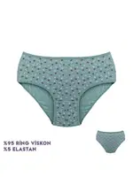 Çiçek Desenli Viscon Kadın Bikini Külot Yeşil 12'li Dondeza 364-7 Görsel