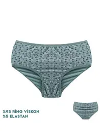 Dondeza Yeşil Viscon Desenli Kadın Bikini Külot 12'li Dondeza 664-1