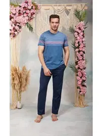 Doreanse Doreanse Erkek Lacivert Bisiklet Yaka Baskılı T-Shirt Pijama Takımı 25Y4562