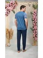 Doreanse Erkek Lacivert Bisiklet Yaka Baskılı T-Shirt Pijama Takımı 25Y4562 Mavi detay görünüm