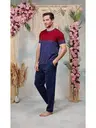 Doreanse Erkek Lacivert Kırmızı Baskılı Bisiklet Yaka T-Shirt Pijama Takımı 25Y4560