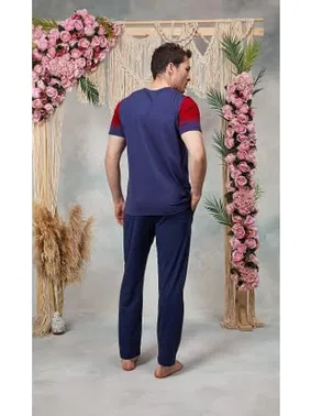Doreanse Doreanse Erkek Lacivert Kırmızı Baskılı Bisiklet Yaka T-Shirt Pijama Takımı 25Y4560 - Alternatif Görünüm