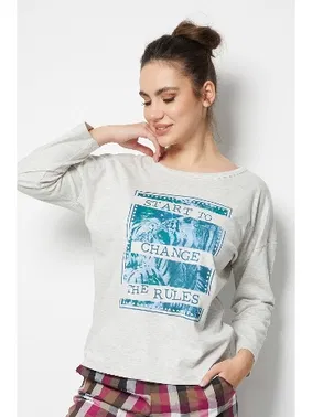 DOREMI Önü Yazılı Uzun Kollu Pijama Üstü Doremi 002-000854 - Alternatif Görünüm