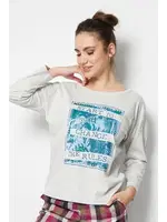 Önü Yazılı Uzun Kollu Pijama Üstü Doremi 002-000854 Gri Melanj detay görünüm