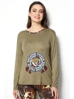 Çiçekli Uzun Kollu Kadın Pijama Üstü Doremi 002-001015 Haki