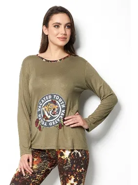 DOREMI Çiçekli Uzun Kollu Kadın Pijama Üstü Doremi 002-001015 - Alternatif Görünüm