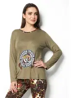 Çiçekli Uzun Kollu Kadın Pijama Üstü Doremi 002-001015 Haki detay görünüm