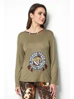 Çiçekli Uzun Kollu Kadın Pijama Üstü Doremi 002-001015 Haki farklı açı