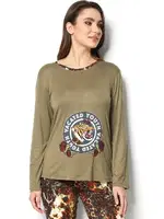 Çiçekli Uzun Kollu Kadın Pijama Üstü Doremi 002-001015 Haki görsel 4