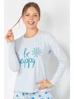 Uzun Kollu Önü Yazılı Kadın Pijama Üstü Doremi 002-001048 Mavi