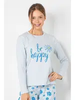 Uzun Kollu Önü Yazılı Kadın Pijama Üstü Doremi 002-001048 Mavi detay görünüm