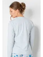 Uzun Kollu Önü Yazılı Kadın Pijama Üstü Doremi 002-001048 Mavi görsel 4