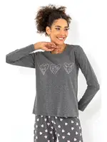 Tavşanlı Kalpli Kadın Pijama Üstü Doremi 002-001087 Antrasit detay görünüm