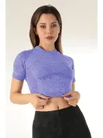 DoReMi Fileli Bisiklet Yaka Crop Üst - 002-018259 Lila