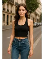 Kaplı Sırt Detaylı Crop Atlet DoReMi 002-T14201 Siyah detay görünüm