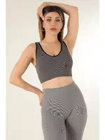 Seamless Fitilli V Yaka Esnek Askılı Spor Sütyen DoReMi 002-000167 Füme görsel 4