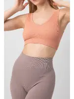 Seamless V Yaka Ripli Kalın Askılı Spor Sütyen DoReMi 002-000168 Somon