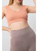 Seamless V Yaka Ripli Kalın Askılı Spor Sütyen DoReMi 002-000168 Somon görsel 4