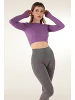 Uzun Kollu Bisiklet Yaka Fitilli Crop DoReMi 002-000106 Mor görsel 4