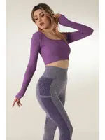 Uzun Kollu Kare Yaka Fitilli Crop DoReMi 002-000109 Mor detay görünüm