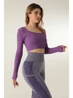 Uzun Kollu Kare Yaka Fitilli Crop DoReMi 002-000109 Mor farklı açı