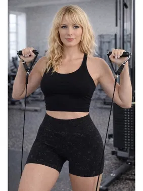 DOREMI Yüksek Bel Asit Yıkamalı Kısa Spor Tayt DoReMi 002-016413 - Alternatif Görünüm