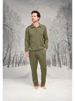 Düğmeli Cepli Gömlek Yaka Uzun Kollu Erkek Pijama Takım Doreanse 26K4592 Yeşil