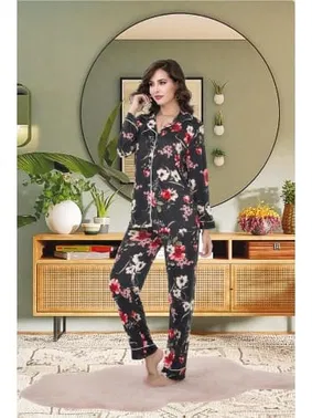 İzabel Düğmeli Çiçekli Gömlek Yaka Kadın Pijama Takımı İzabel 4001