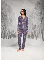 Çiçekli Gömlek Yaka Uzun Kollu Biyeli Kadın Pijama Takım Doreanse 26K4107 Mor