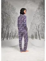 Çiçekli Gömlek Yaka Uzun Kollu Biyeli Kadın Pijama Takım Doreanse 26K4107 Mor detay görünüm