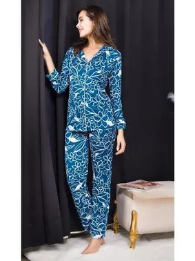 İzabel Düğmeli Mavi Desenli Yeni Sezon Şeritli Gömlek Pijama Takım İzabel DP-4008 - Alternatif Görünüm