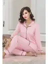 Düğmeli Pembe Şeritli Gömlek Pijama Takım İzabel DP-4000