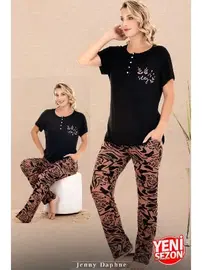 Lady Düğmeli Yaka Desenli Kısa Kollu Kadın Pijama Takımı Lady 12671 