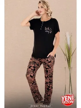 Lady Düğmeli Yaka Desenli Kısa Kollu Kadın Pijama Takımı Lady 12671  - Alternatif Görünüm