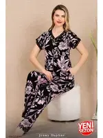 Düğmeli Yaka Kollar Ve Yaka Dantelli Pijama Takımı Lady 12495 farklı açı