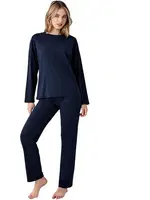 Düz Lacivert Uzun Kollu Yuvarlak Yaka Kadın Pijama Takımı Arnetta AR3407-S Lacivert