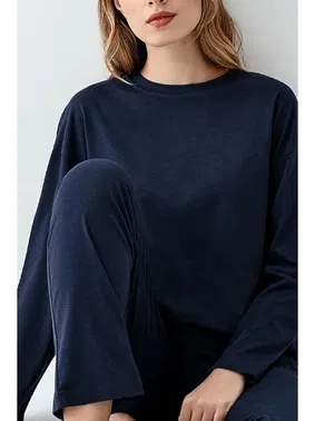 Arnetta Düz Lacivert Uzun Kollu Yuvarlak Yaka Kadın Pijama Takımı Arnetta AR3407-S - Alternatif Görünüm