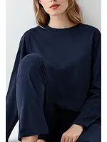 Düz Lacivert Uzun Kollu Yuvarlak Yaka Kadın Pijama Takımı Arnetta AR3407-S Lacivert detay görünüm