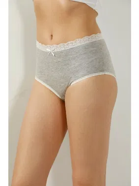 Öztaş Düz Renkli Dantelli Yüksek Bel Külot (4 lü Paket) 2739-H Öztaş