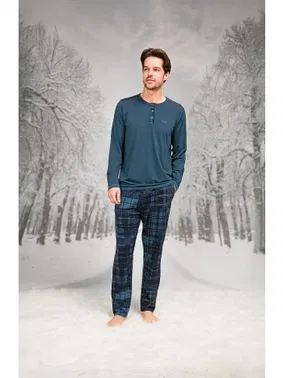 Doreanse Ekoseli Cepli Yuvarlak Yaka Uzun Kollu Erkek Pijama Takım Doreanse 26K4605
