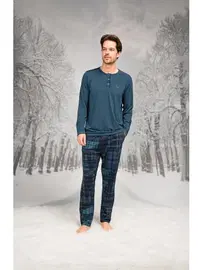 Doreanse Ekoseli Cepli Yuvarlak Yaka Uzun Kollu Erkek Pijama Takım Doreanse 26K4605