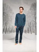 Ekoseli Cepli Yuvarlak Yaka Uzun Kollu Erkek Pijama Takım Doreanse 26K4605 Mavi