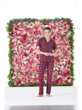 Estiva Ekoseli Önden Düğmeli Kısa Kollu Kadın Pijama Takımı  Estiva 25176