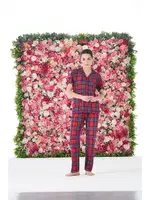 Ekoseli Önden Düğmeli Kısa Kollu Kadın Pijama Takımı  Estiva 25176 Kırmızı