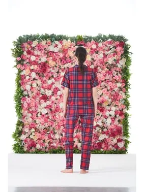 Estiva Ekoseli Önden Düğmeli Kısa Kollu Kadın Pijama Takımı  Estiva 25176 - Alternatif Görünüm