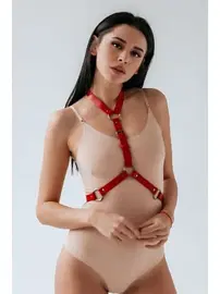 missisX Kırmızı Elbise Gömlek Üstü Harness Deri Aksesuar missisX 3420